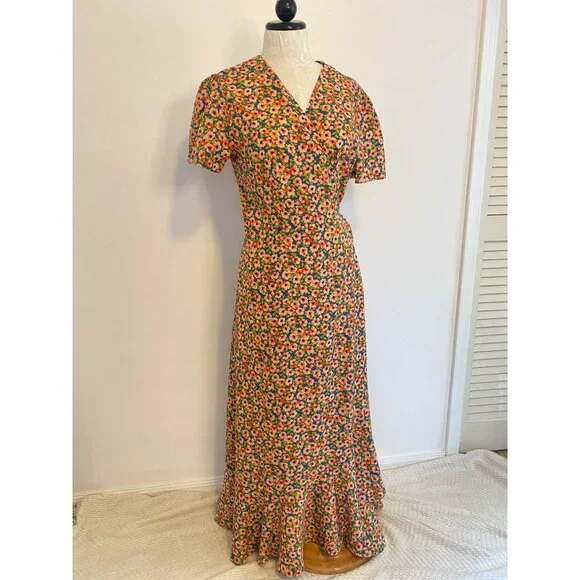 Floral Wrap Maxi Dress With Ruffled Hem & Short Sleeves By Prettygarden Size L - Picture 2 of 9